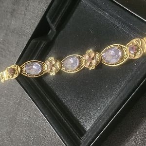 VINTAGE GORGEOUS STYLISH PURPLE GREEN RHINESTONES BRACELET.